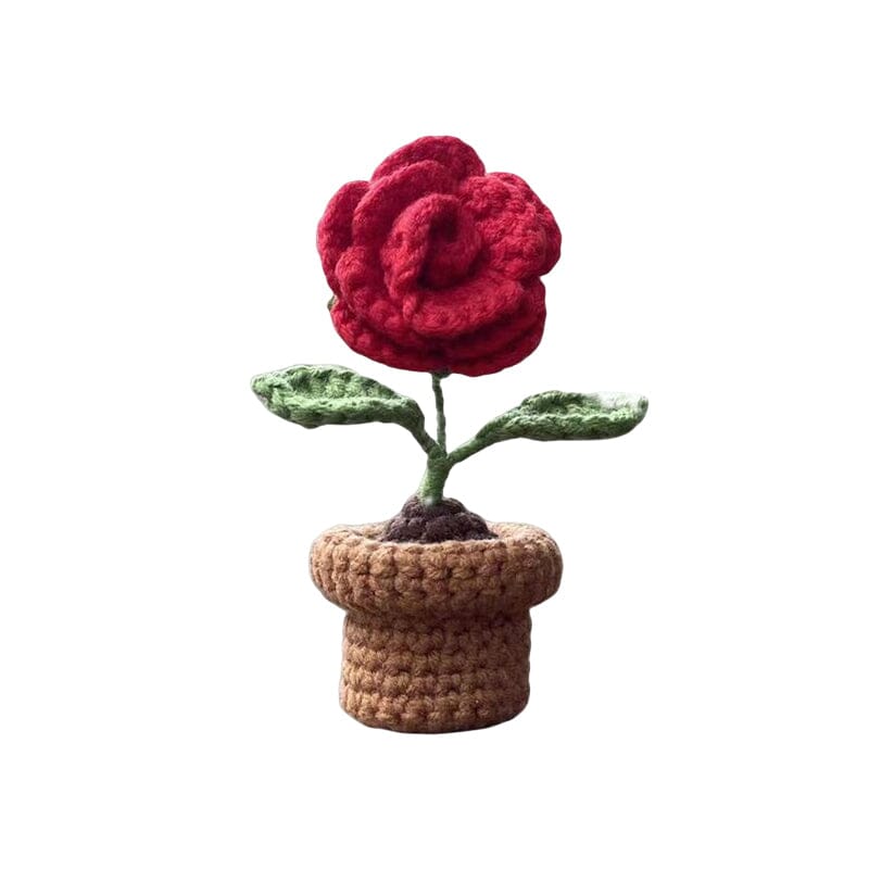 Hand Knitted Artificial Flowers in Their Own Little Pot | Desk, Shelf and Windowsill Decor That Never Wilts | Thirteen Styles