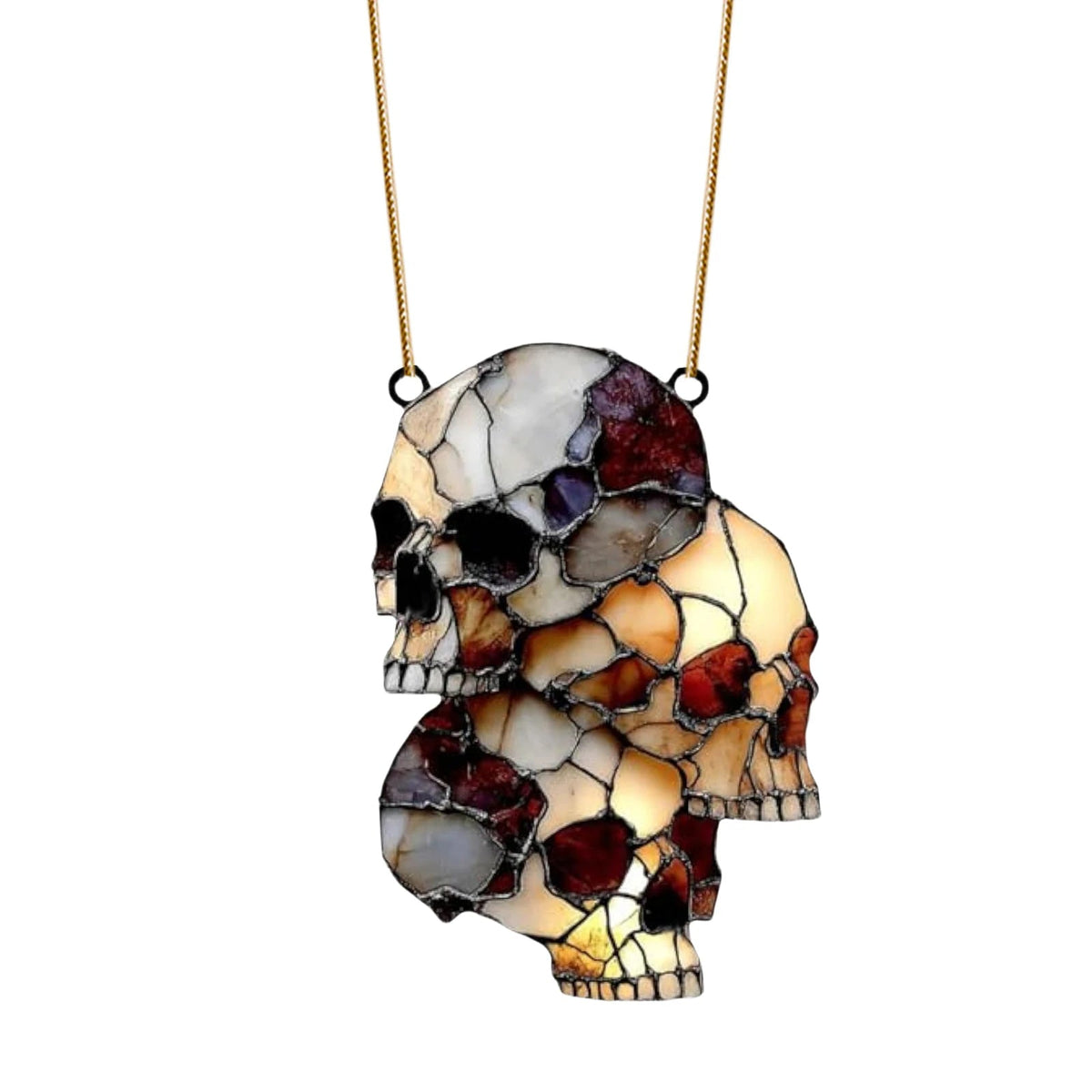 Hanging Halloween Skull Light Catcher | 5.91 In Acrylic Skulls On A Metal Chain | Choose A 3 Or 4 Skull Cluster