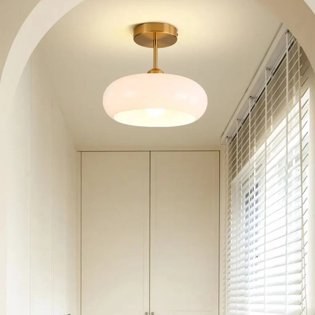Vintage Glass Ceiling Light Brass Semi Flush