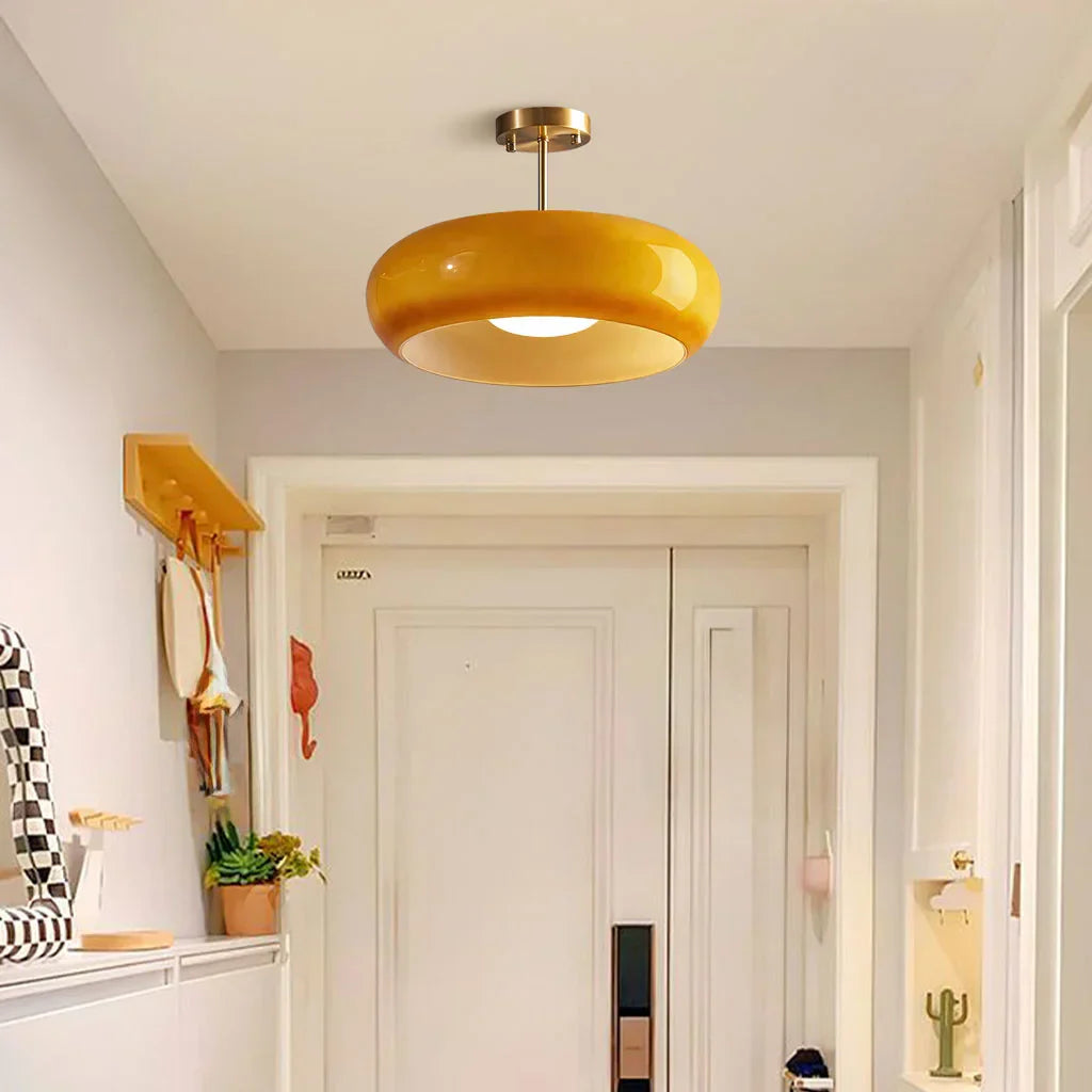 Vintage Glass Ceiling Light Brass Semi Flush