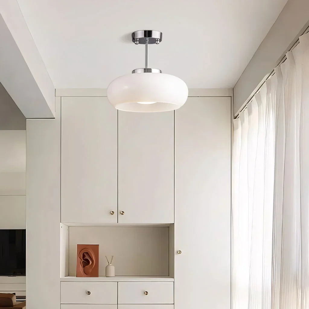 Vintage Glass Ceiling Light Brass Semi Flush