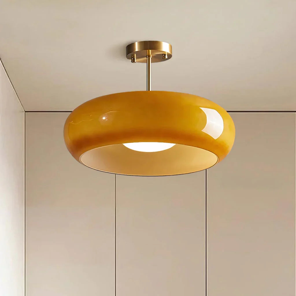 Vintage Glass Ceiling Light Brass Semi Flush