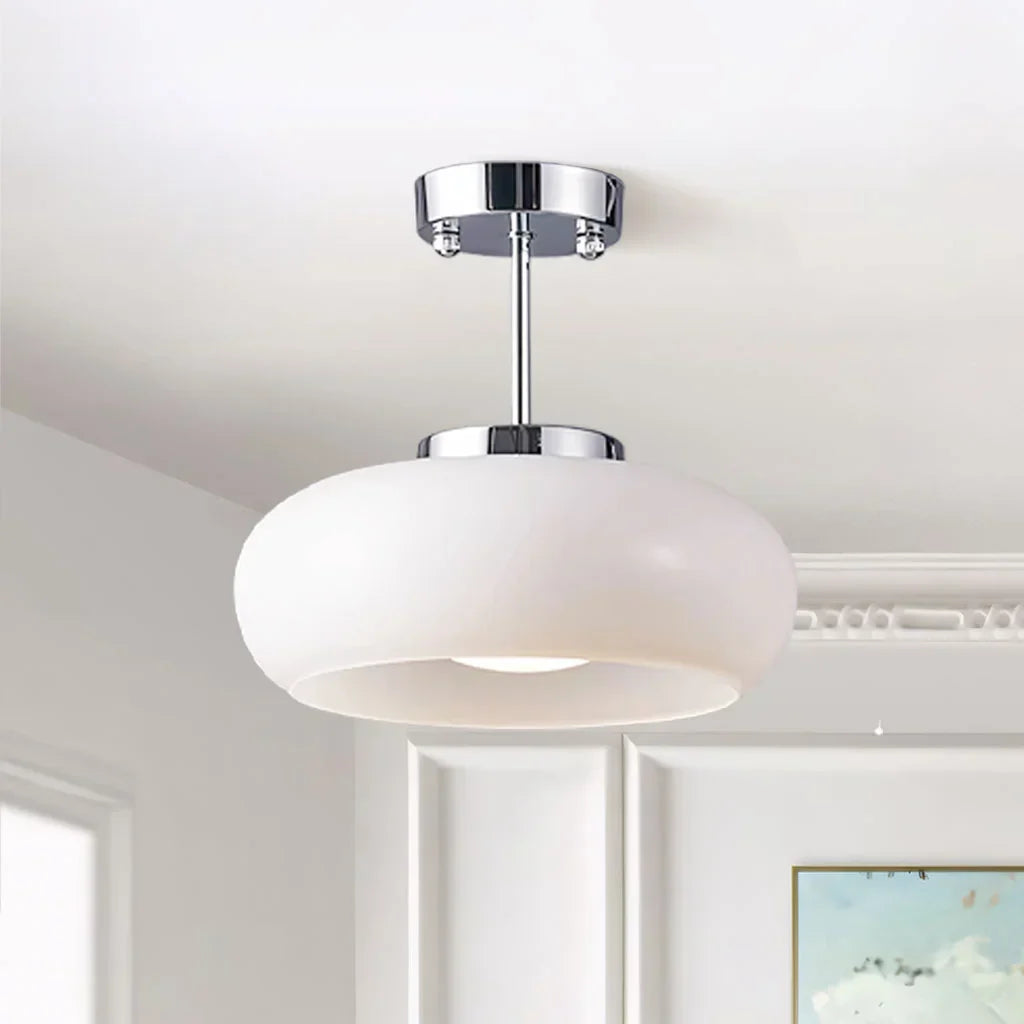 Vintage Glass Ceiling Light Brass Semi Flush