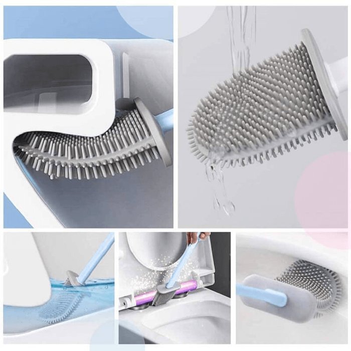 Toilet Brush with a Flexible TPR Head and Wall Mounted Holder | Non Slip Handle, Vented Stand for Quick Drying | Four Colors