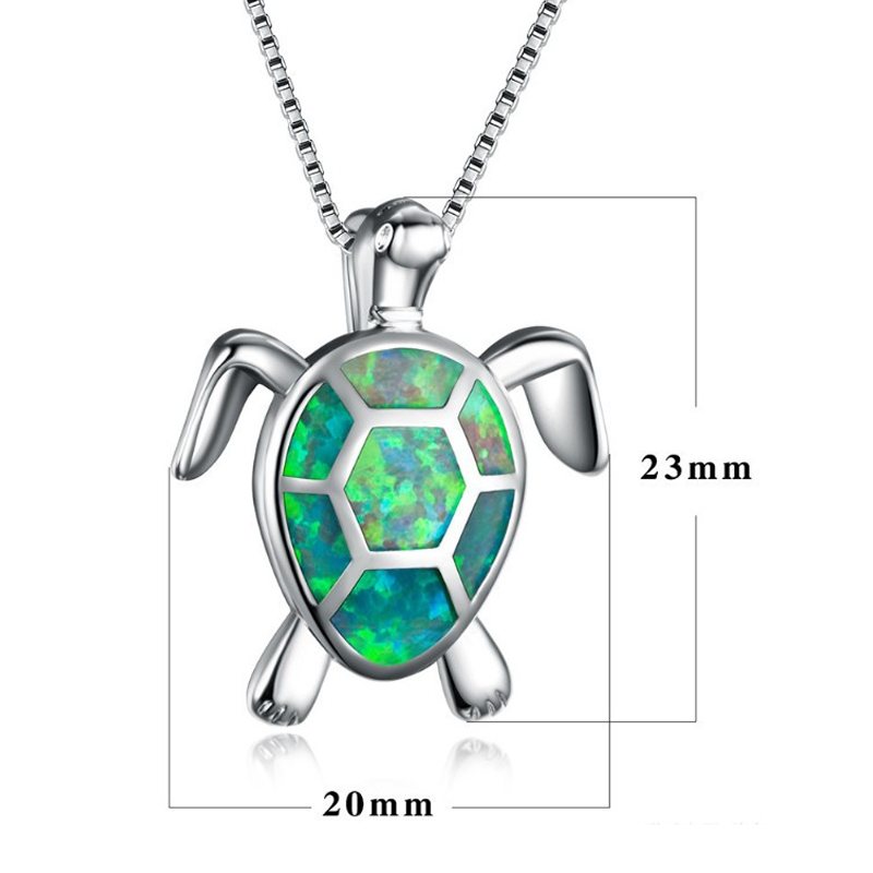 Sea Turtle Pendant Necklace with Opal Inlay | Blue, Green, White or Purple Shell | Ocean Beach Jewelry Gift