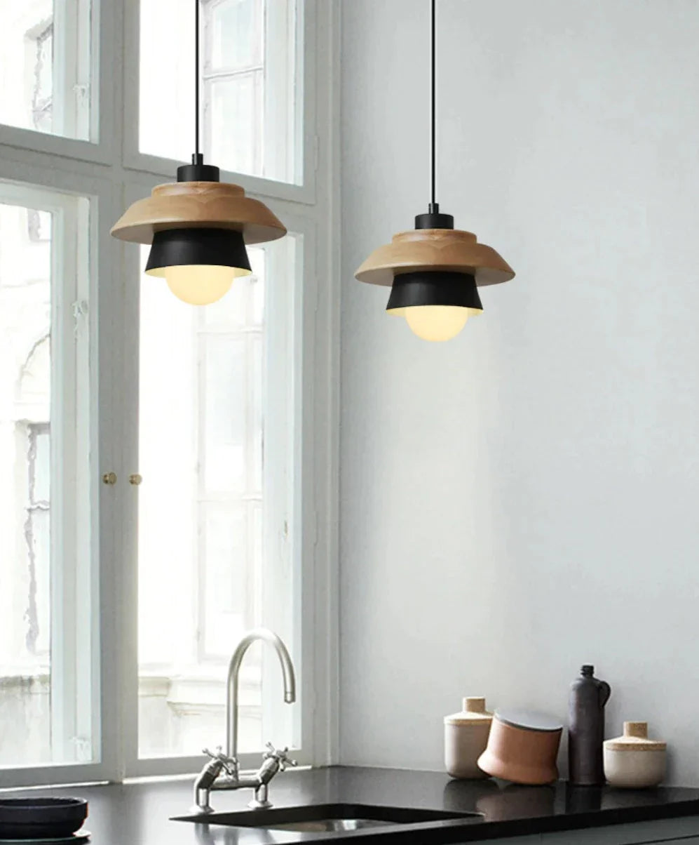 Nordic Wood Pendant Light with Aluminum Shade