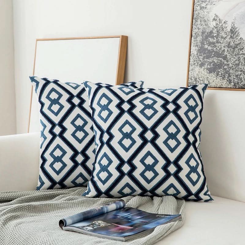 Blue Embroidered Pillow Cover Decorative Cushion