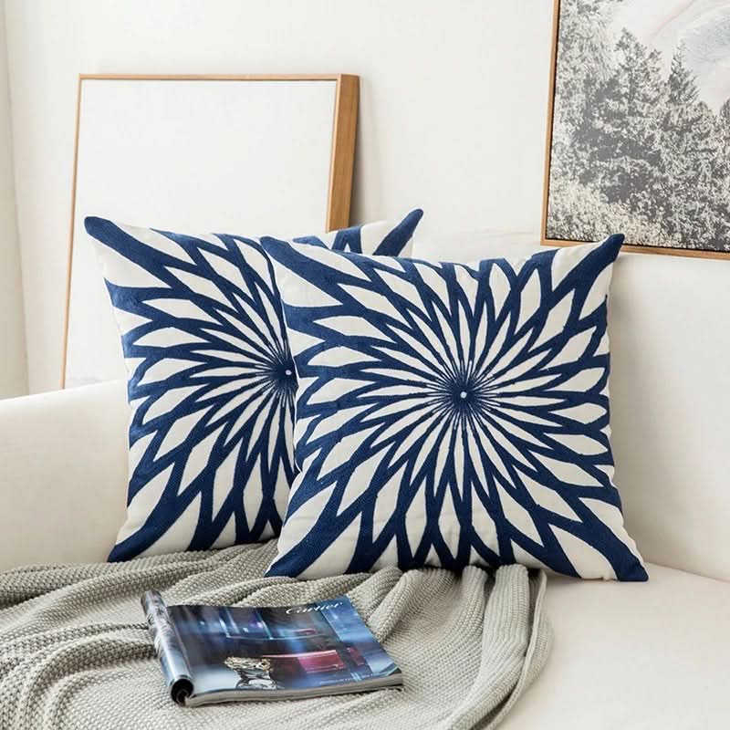 Blue Embroidered Pillow Cover Decorative Cushion
