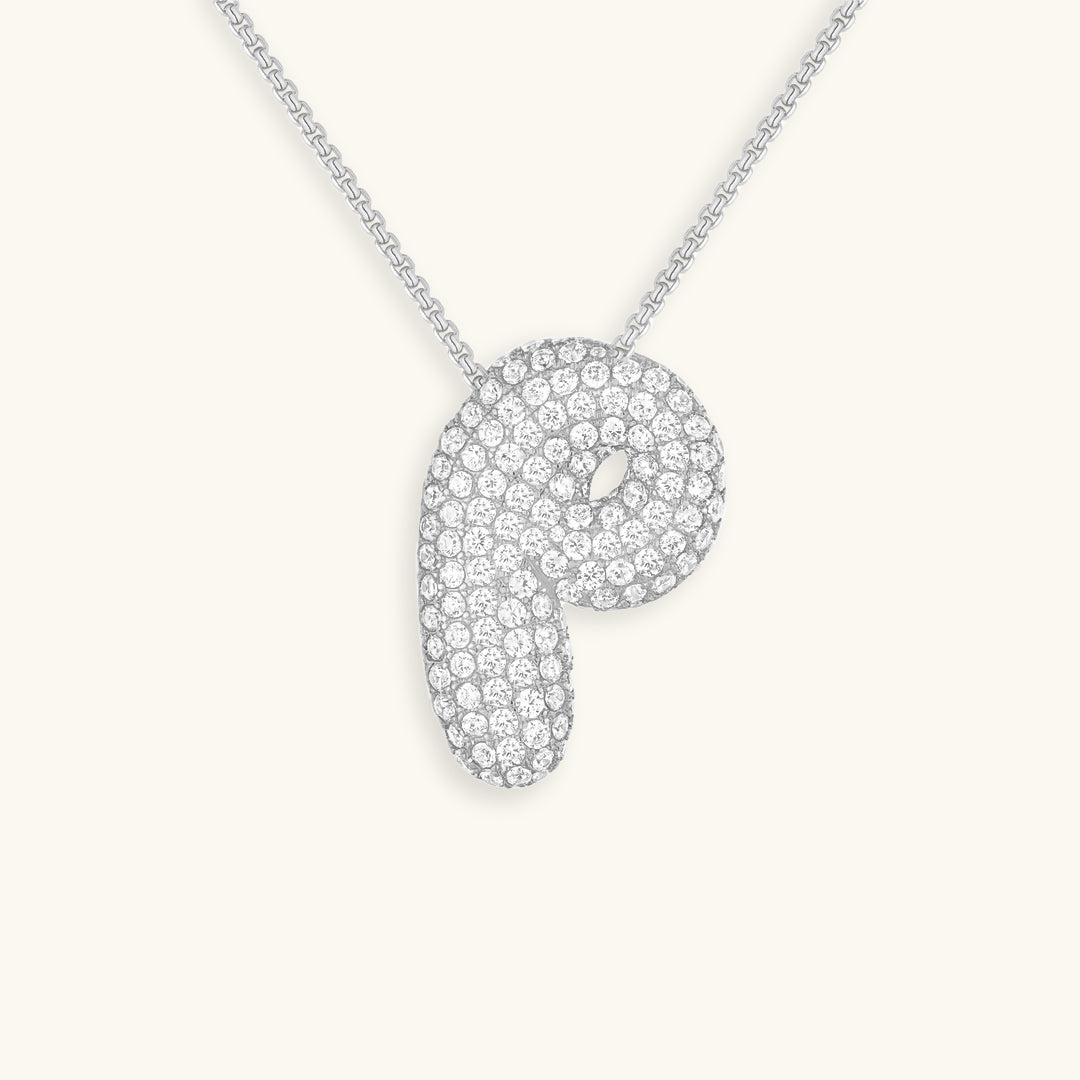 Bubble Initial Necklace in 14K Gold Plated or Stainless Steel | Pave Stone Letter Pendant | Hypoallergenic Jewelry for Daily Wear