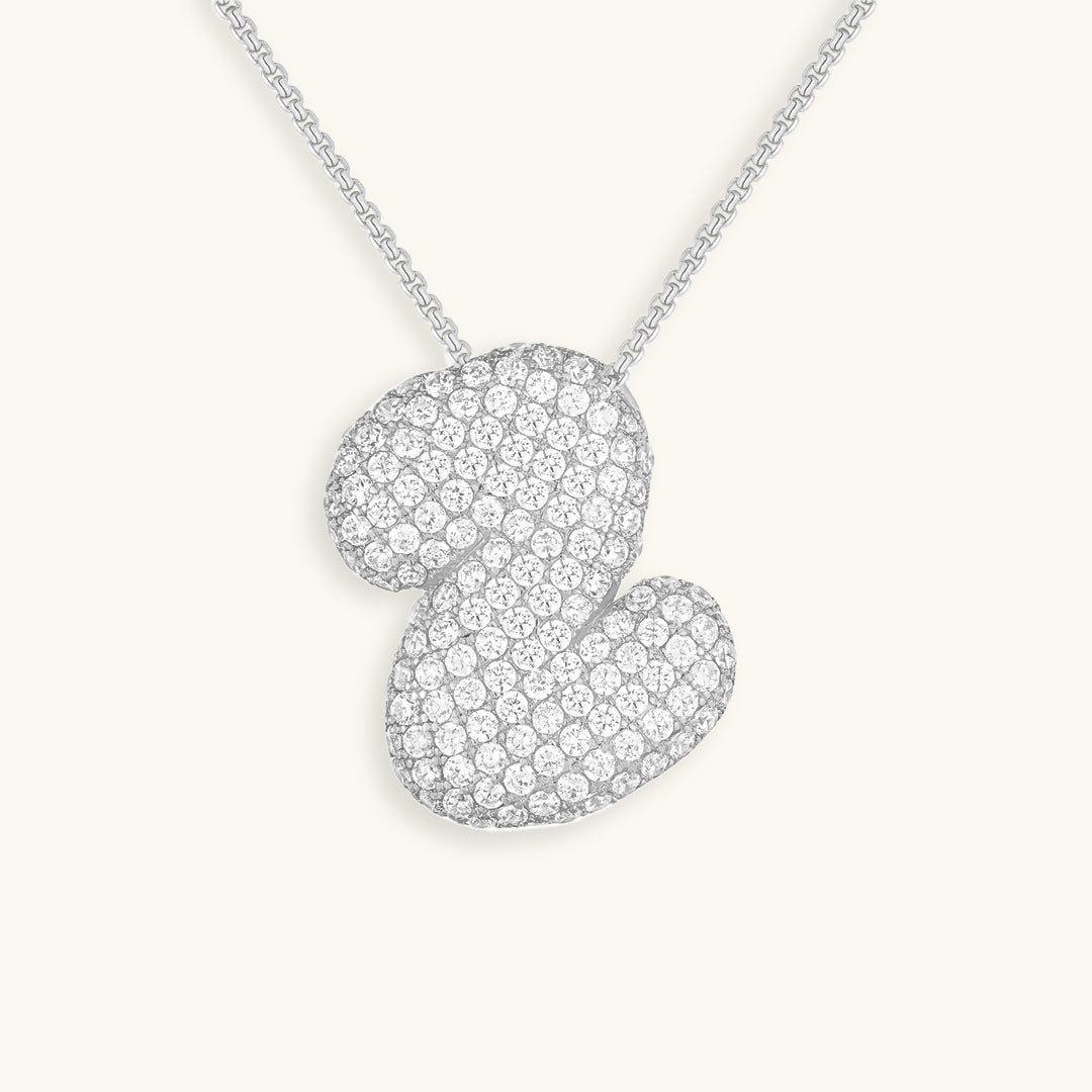 Bubble Initial Necklace in 14K Gold Plated or Stainless Steel | Pave Stone Letter Pendant | Hypoallergenic Jewelry for Daily Wear
