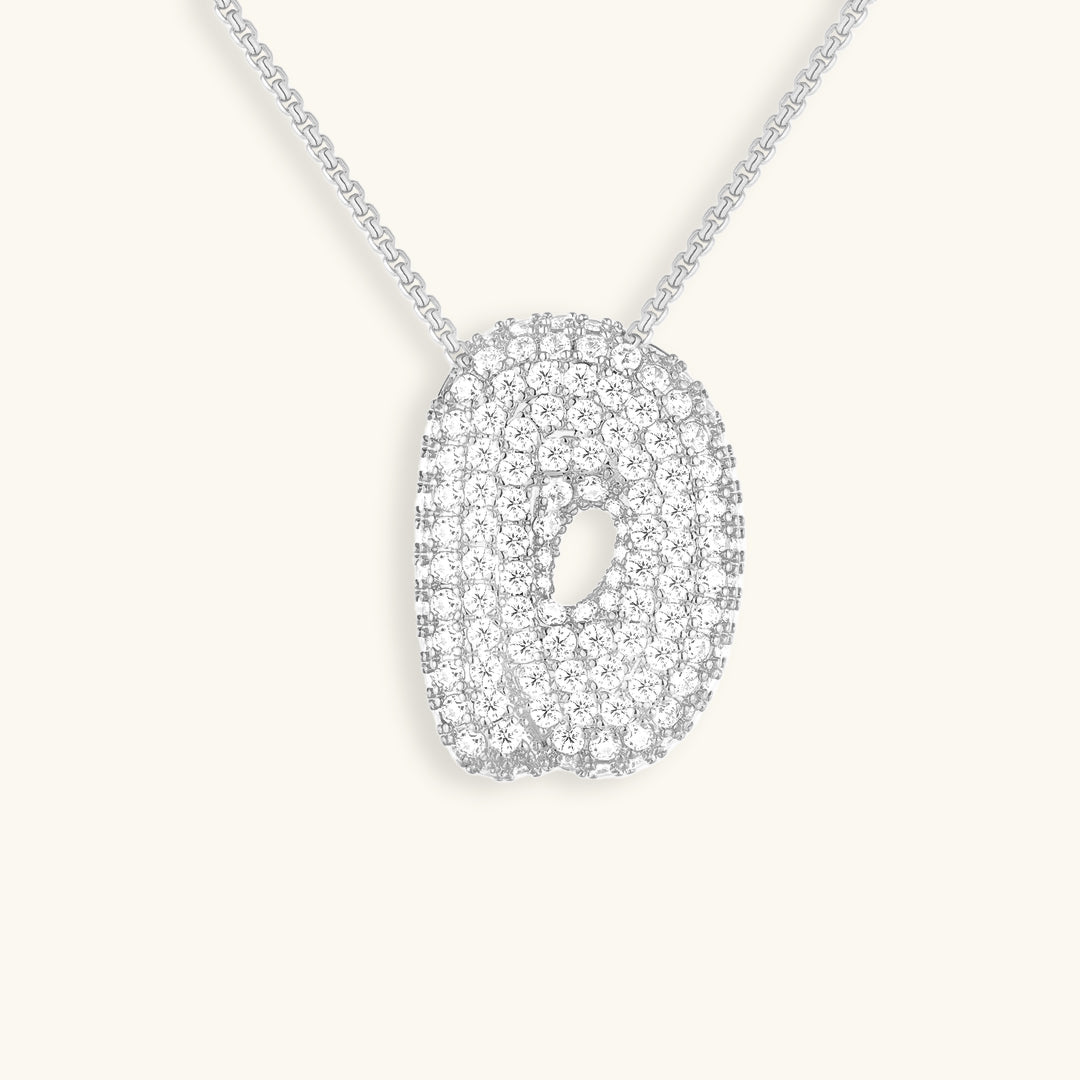 Bubble Initial Necklace in 14K Gold Plated or Stainless Steel | Pave Stone Letter Pendant | Hypoallergenic Jewelry for Daily Wear