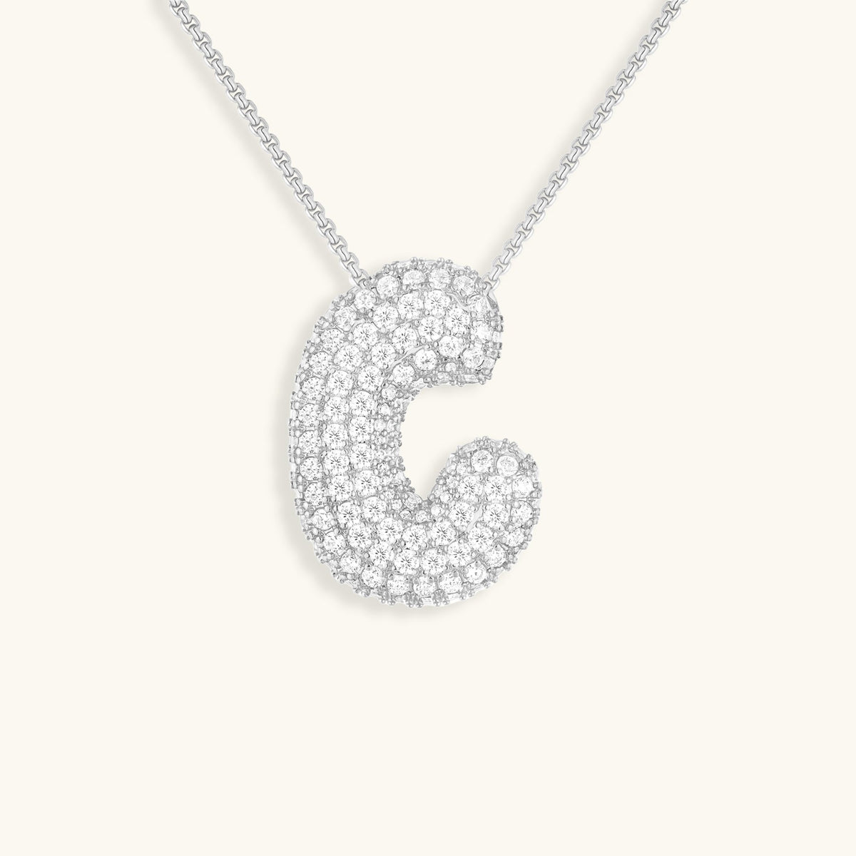 Bubble Initial Necklace in 14K Gold Plated or Stainless Steel | Pave Stone Letter Pendant | Hypoallergenic Jewelry for Daily Wear