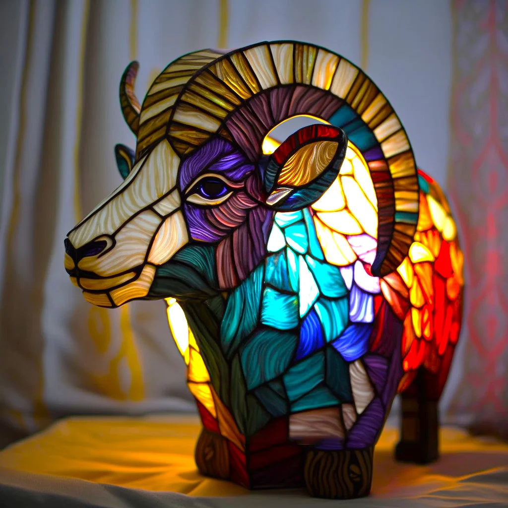 Table Lamp with Artistic Animal Base and Stained Glass Shade – Decorative Table Lighting