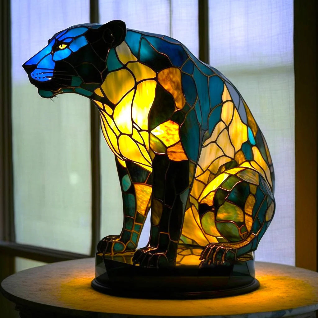 Table Lamp with Artistic Animal Base and Stained Glass Shade – Decorative Table Lighting