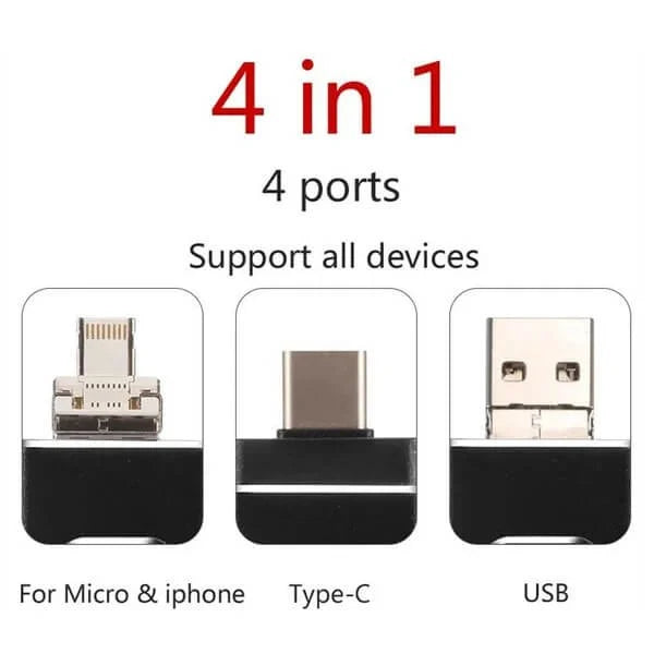 4 in 1 USB Flash Drive with Type C, Micro and Lightning Plugs | 8 to 128 GB Capacity | Gold, Silver, Black or Pink