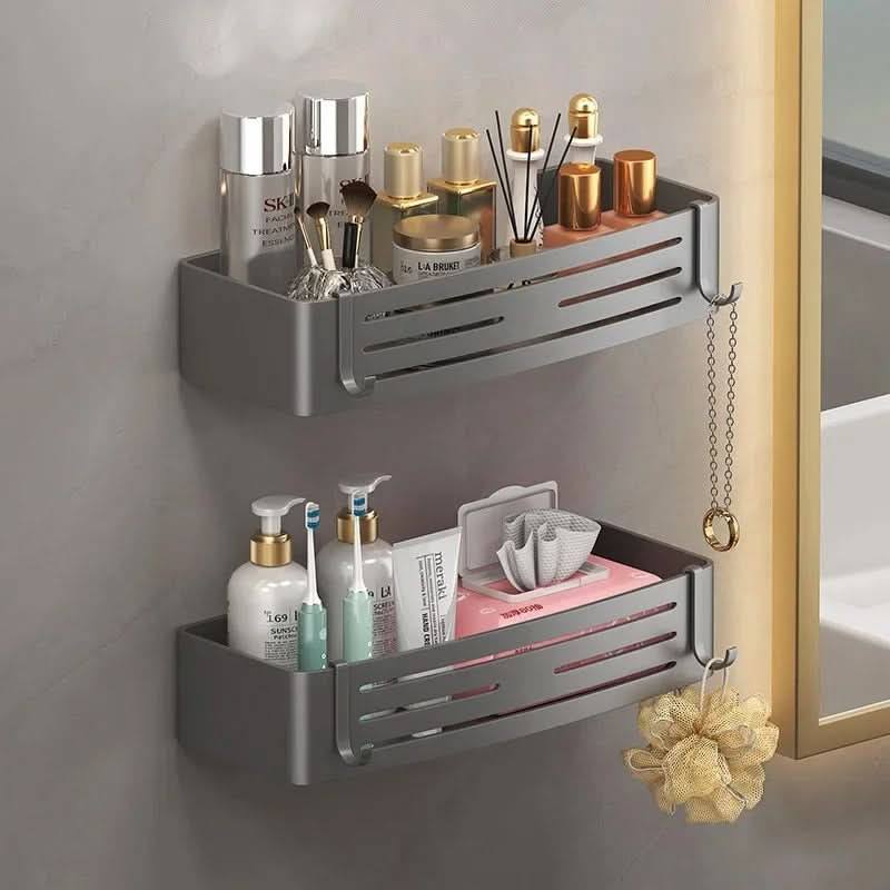 Self-Adhesive Wall-Mount Bathroom Shelf Organizer | White, Gray & Black | No-Drill Rust-Resistant Waterproof Storage