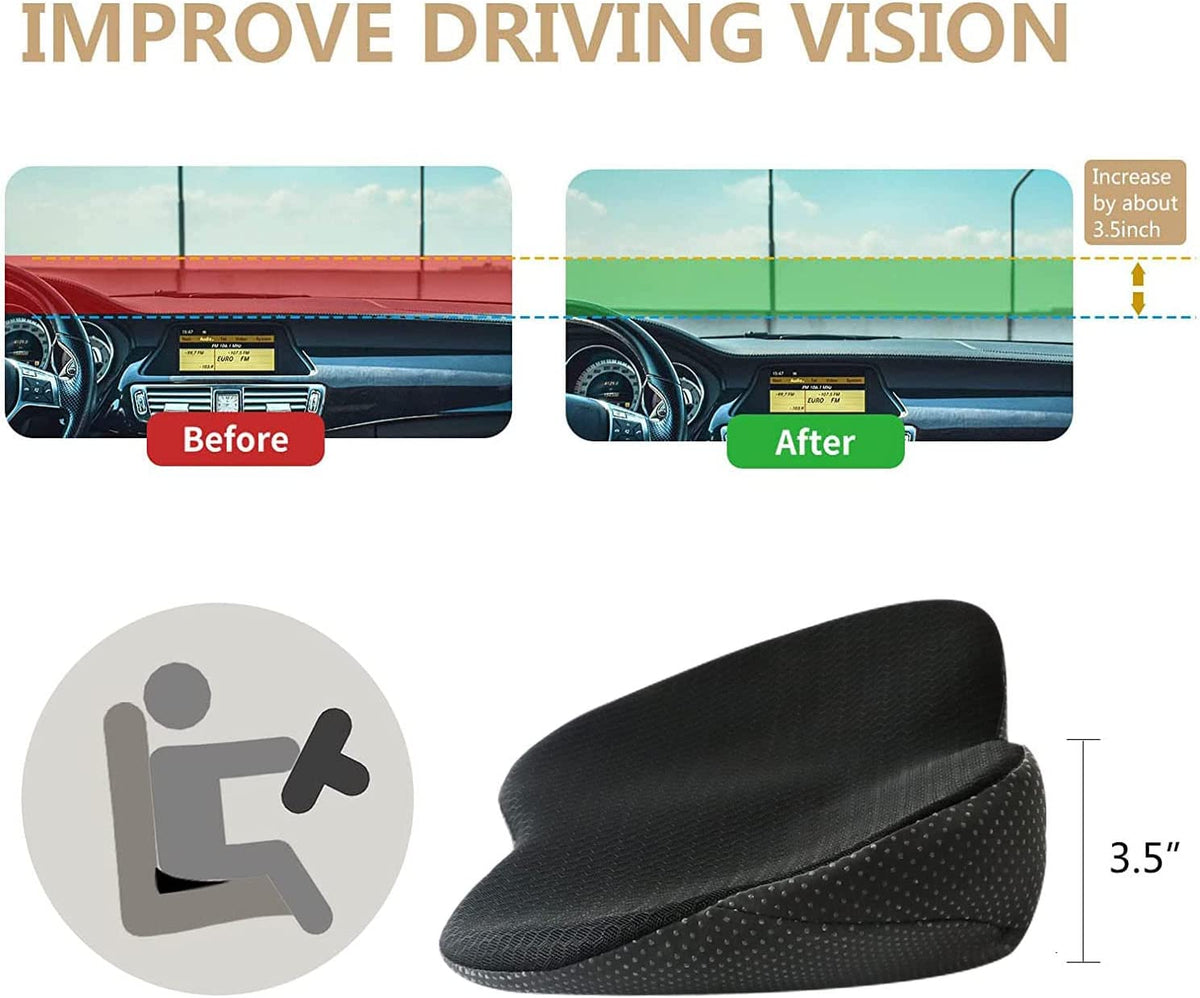 Memory Foam Car Seat Cushion for Adults | 3.5 Inch Driving Riser with a Breathable, Washable Zip Off Cover