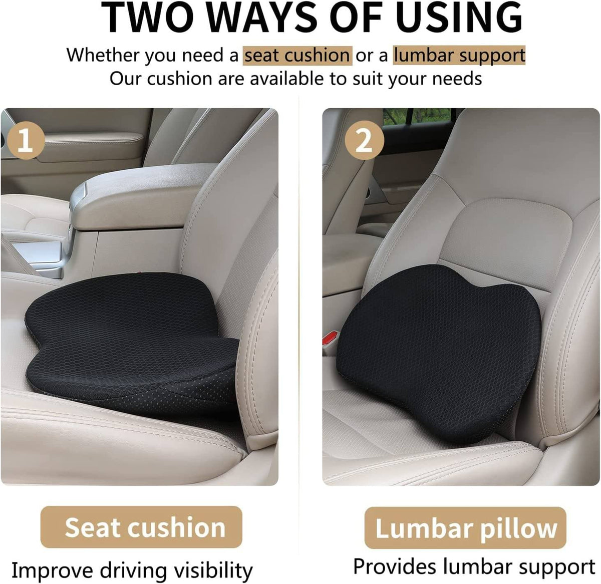 Memory Foam Car Seat Cushion for Adults | 3.5 Inch Driving Riser with a Breathable, Washable Zip Off Cover