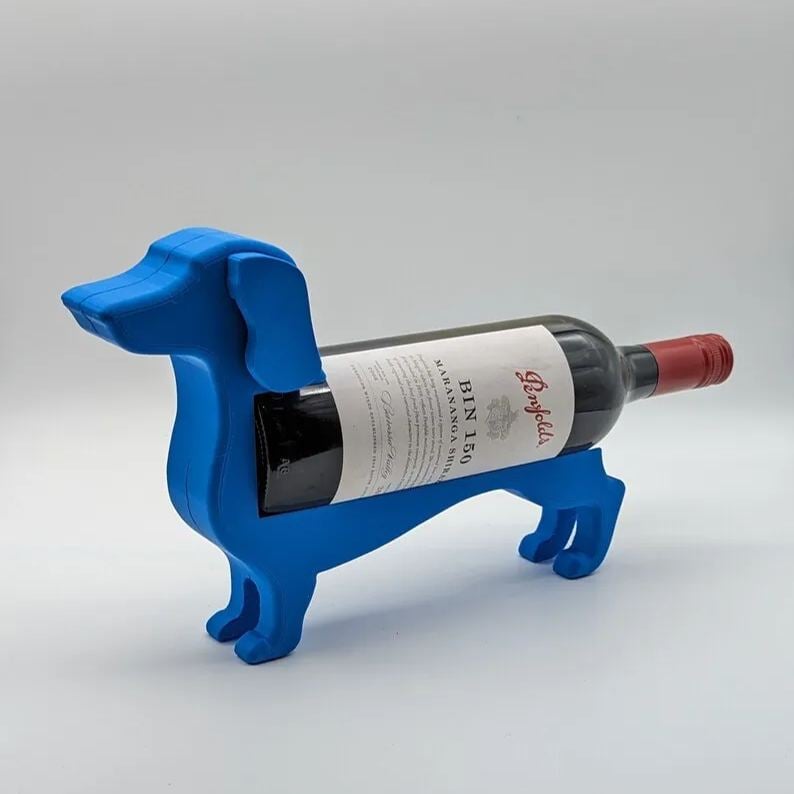 Dachshund Wine Racks for Home in Cast Resin | Decorative Table Stand That Cradles a Single Bottle | Six Colors