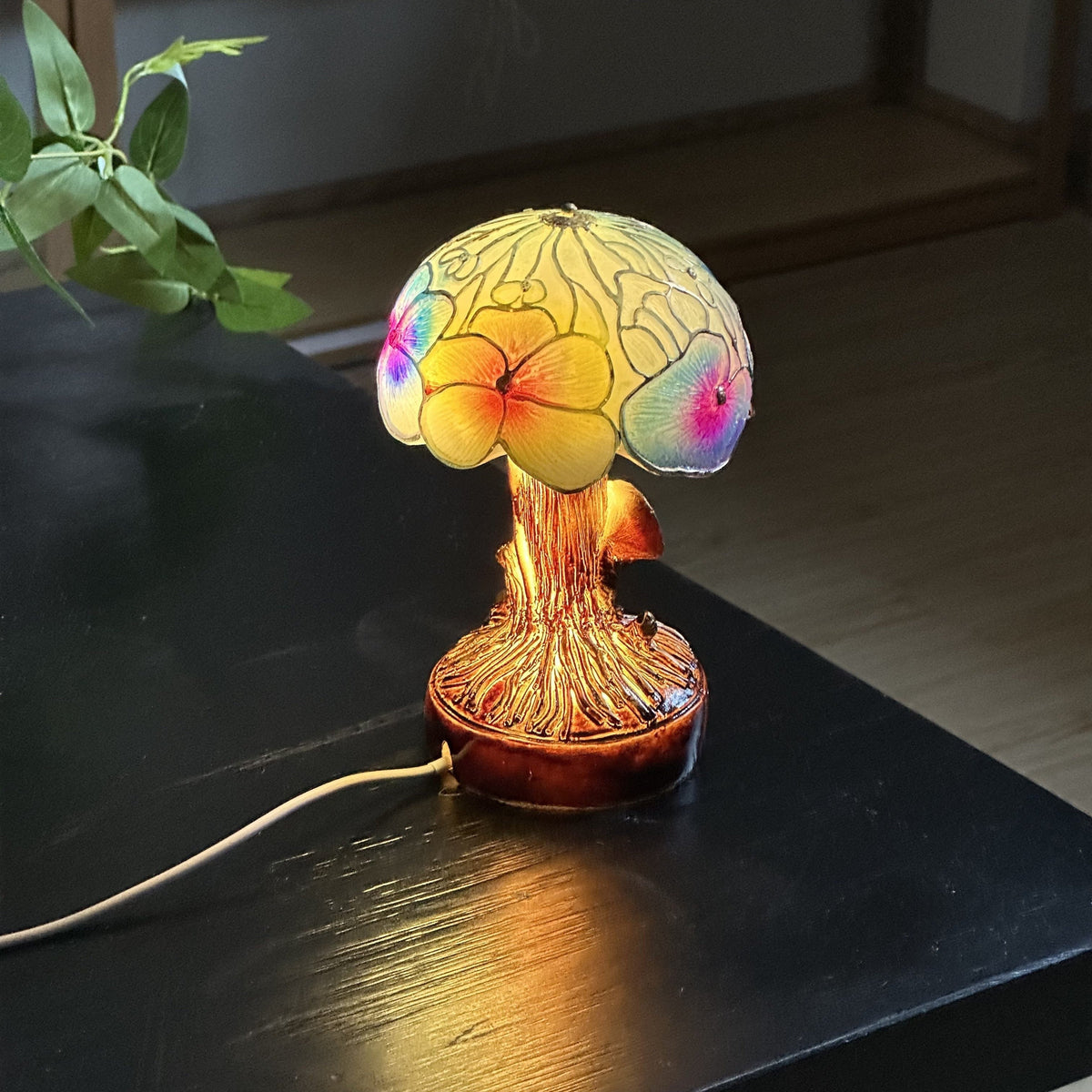 Close up of the painted mushroom cap and stem detail