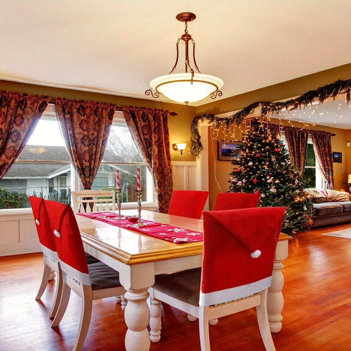 Christmas Chair Covers with Santa Hat Design | Soft Non-Toxic Fabric for Dining and Kitchen | Festive Table Decorations
