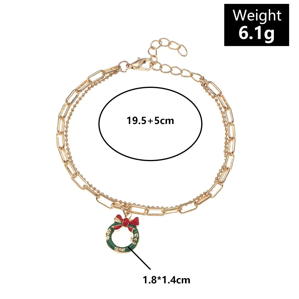 Christmas Charm Bracelet with Snowman, Wreath or Reindeer | Gold-Plated Enamel Festive Jewelry | Adjustable Fit