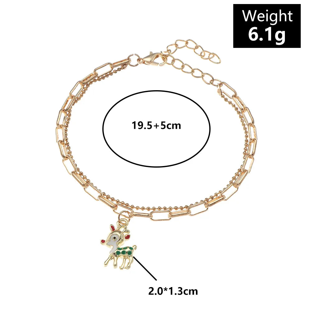 Christmas Charm Bracelet with Snowman, Wreath or Reindeer | Gold-Plated Enamel Festive Jewelry | Adjustable Fit