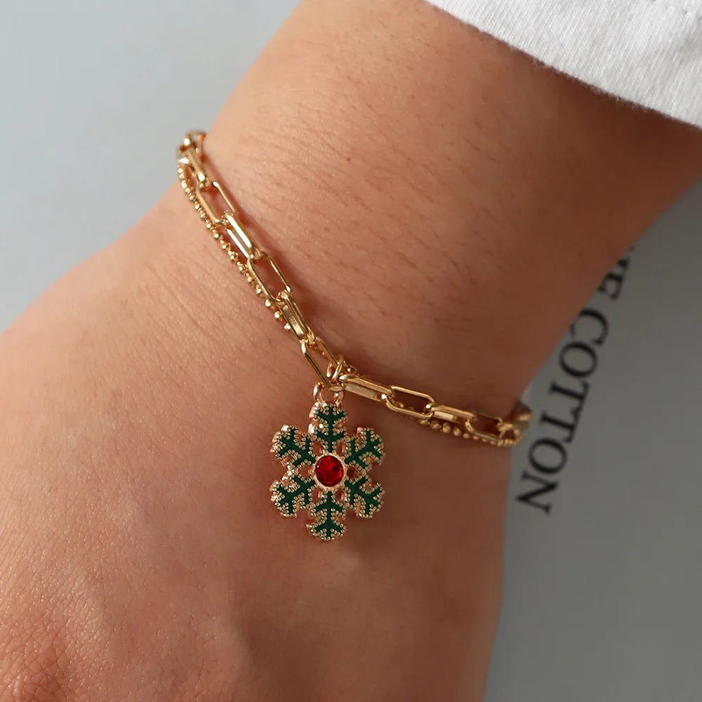 Christmas Charm Bracelet with Snowman, Wreath or Reindeer | Gold-Plated Enamel Festive Jewelry | Adjustable Fit