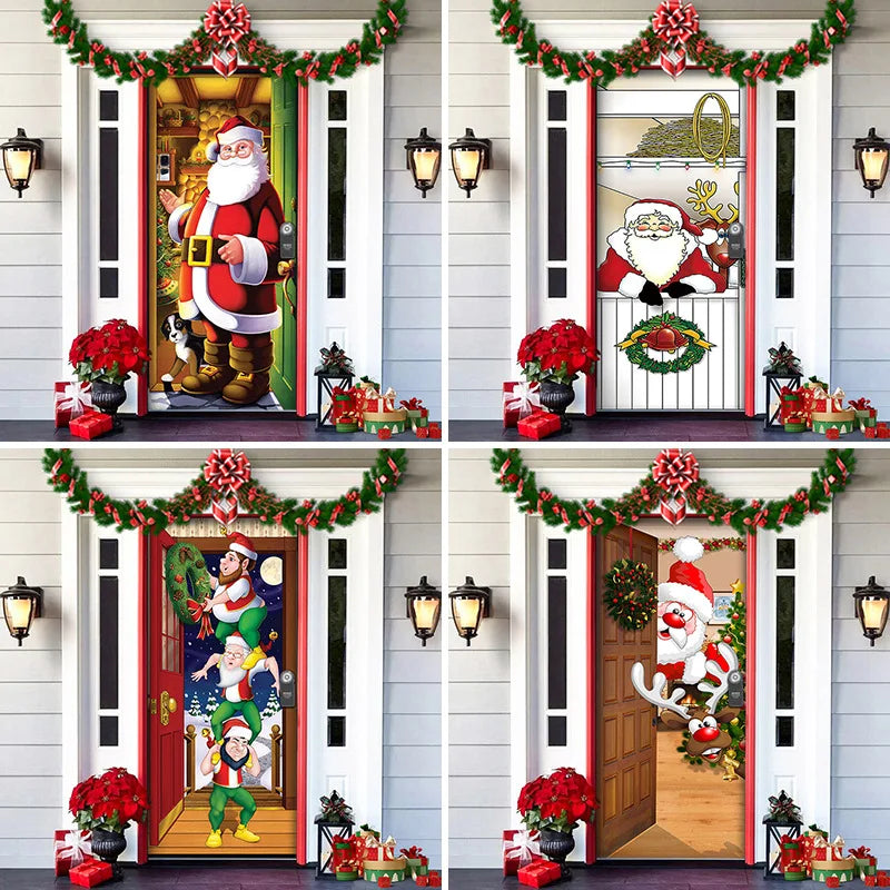 Christmas Door Cover in Washable Fabric | Festive Front Entrance Decorations for Indoor and Outdoor Use | Six Designs