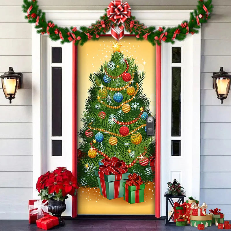 Christmas Door Cover in Washable Fabric | Festive Front Entrance Decorations for Indoor and Outdoor Use | Six Designs