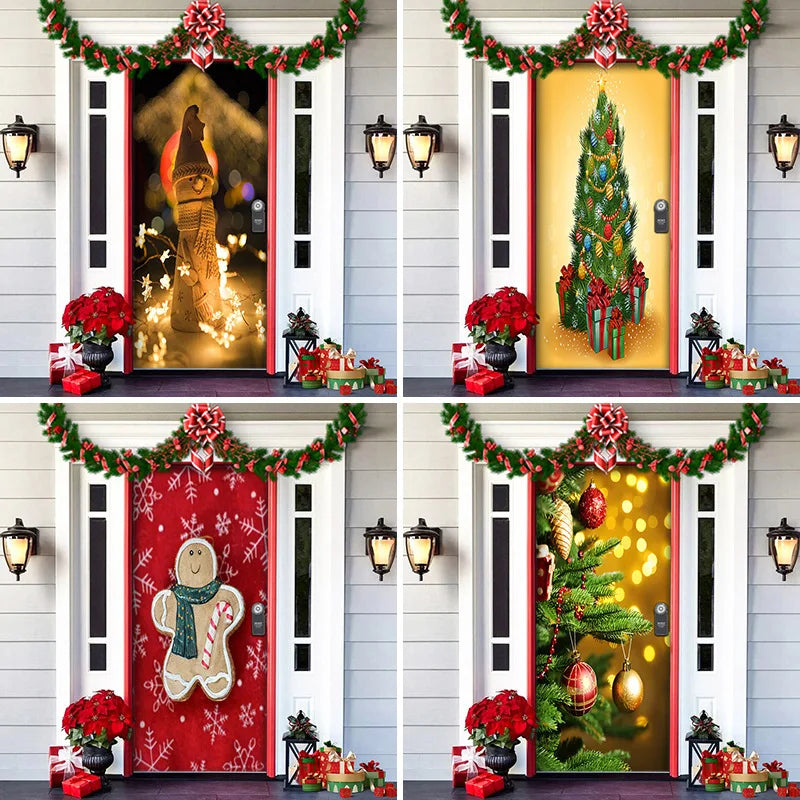 Christmas Door Cover in Washable Fabric | Festive Front Entrance Decorations for Indoor and Outdoor Use | Six Designs