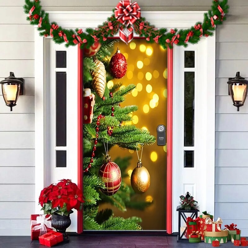 Christmas Door Cover in Washable Fabric | Festive Front Entrance Decorations for Indoor and Outdoor Use | Six Designs
