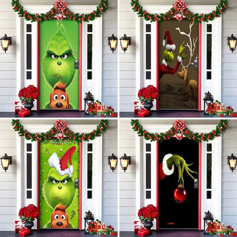 Christmas Door Cover in Washable Fabric | Festive Front Entrance Decorations for Indoor and Outdoor Use | Six Designs