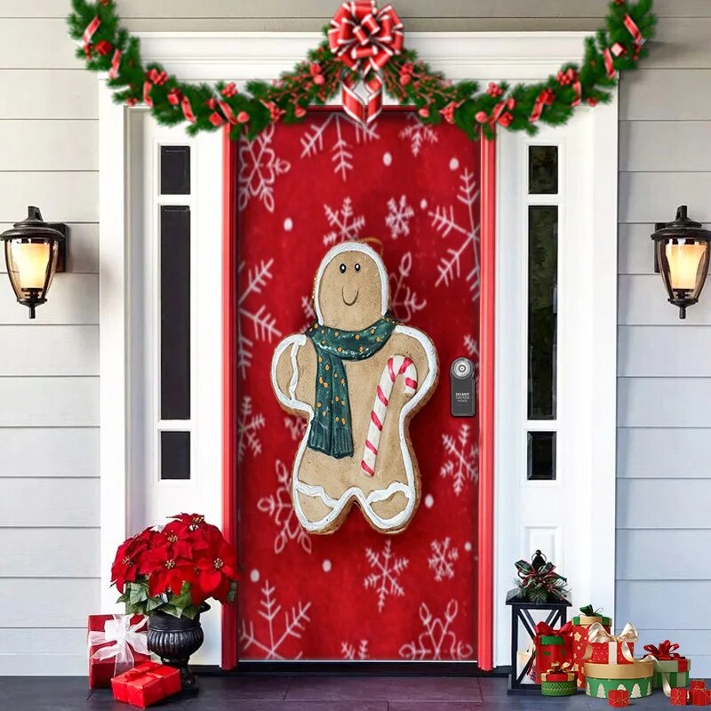 Christmas Door Cover in Washable Fabric | Festive Front Entrance Decorations for Indoor and Outdoor Use | Six Designs
