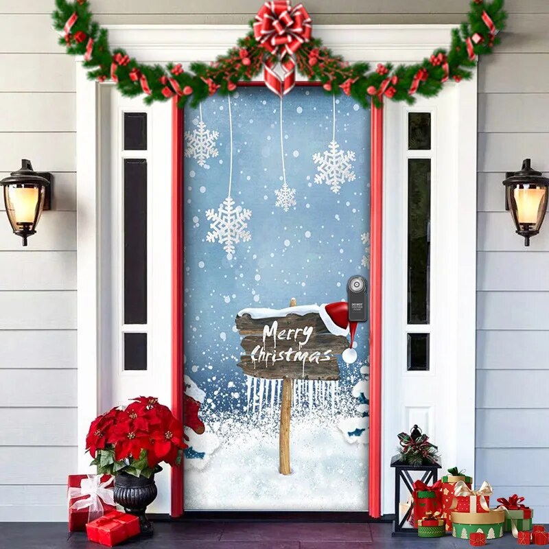 Christmas Door Cover in Washable Fabric | Festive Front Entrance Decorations for Indoor and Outdoor Use | Six Designs