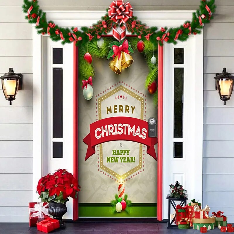 Christmas Door Cover in Washable Fabric | Festive Front Entrance Decorations for Indoor and Outdoor Use | Six Designs