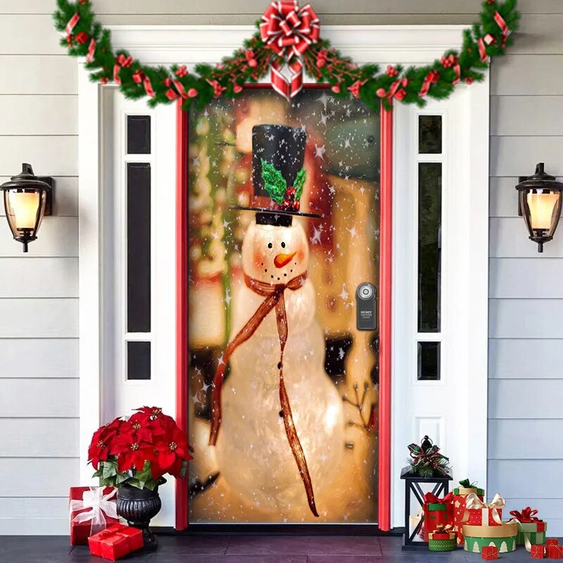 Christmas Door Cover in Washable Fabric | Festive Front Entrance Decorations for Indoor and Outdoor Use | Six Designs