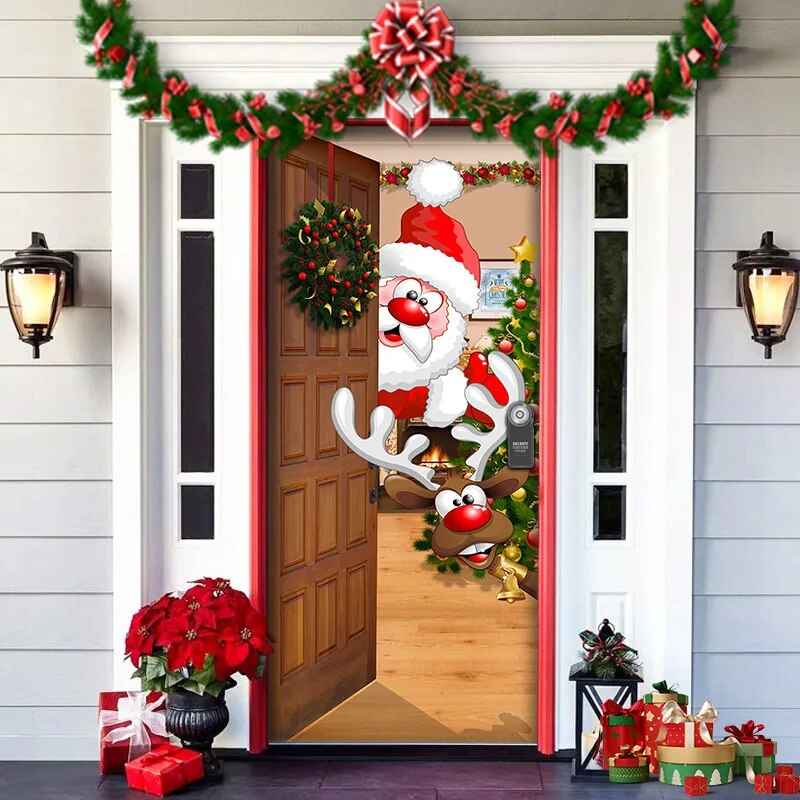 Christmas Door Cover in Washable Fabric | Festive Front Entrance Decorations for Indoor and Outdoor Use | Six Designs