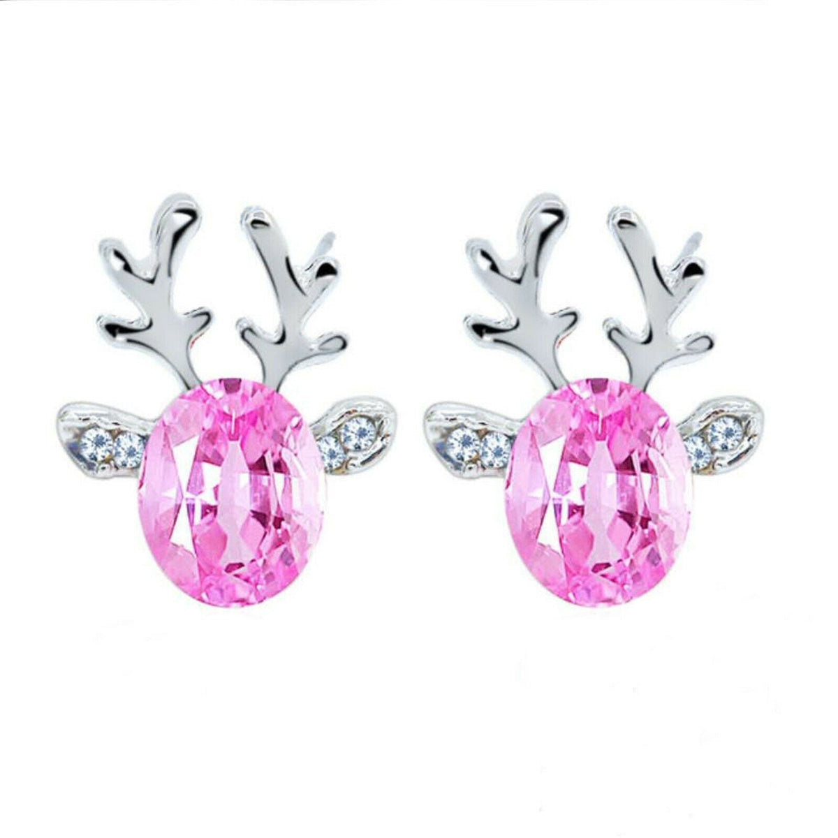 Christmas Earrings with Reindeer Antlers and a Colored Stone | Lightweight 1.5 cm Studs with Post Backs | 9 Colors