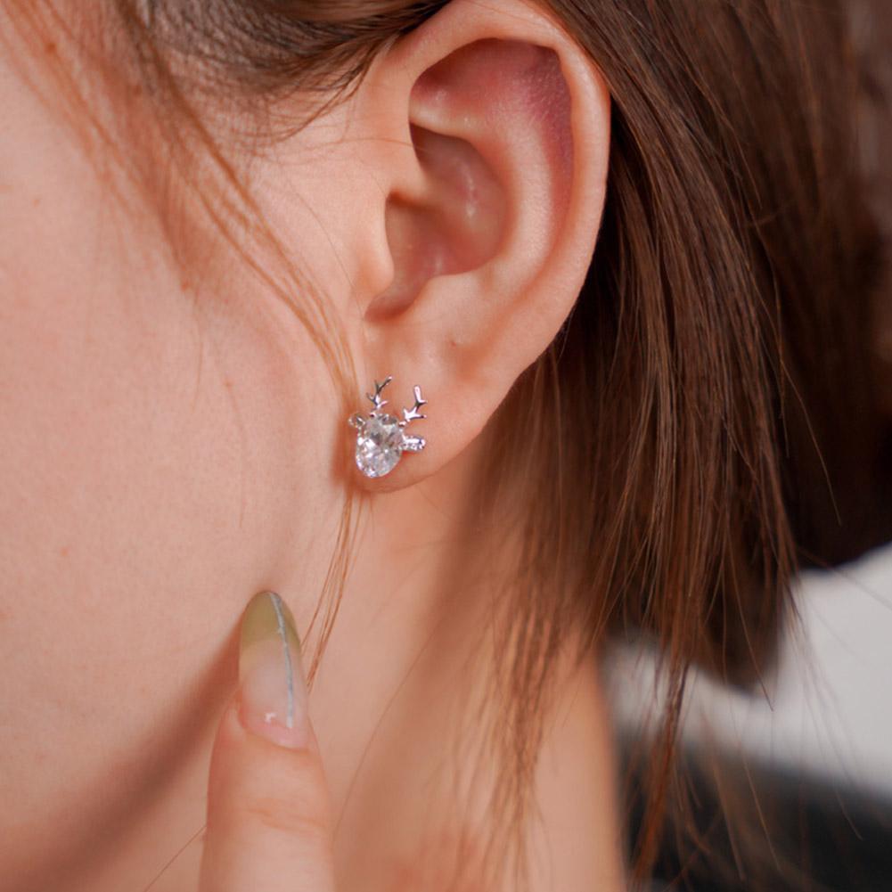 Christmas Earrings with Reindeer Antlers and a Colored Stone | Lightweight 1.5 cm Studs with Post Backs | 9 Colors