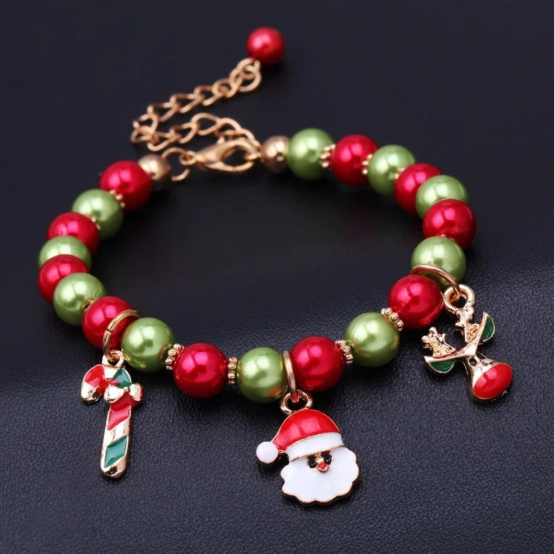 Santa Bead Bracelet, Handcrafted | Christmas Holiday Jewelry for Women | Festive Xmas Accessory and Gift Idea for Her