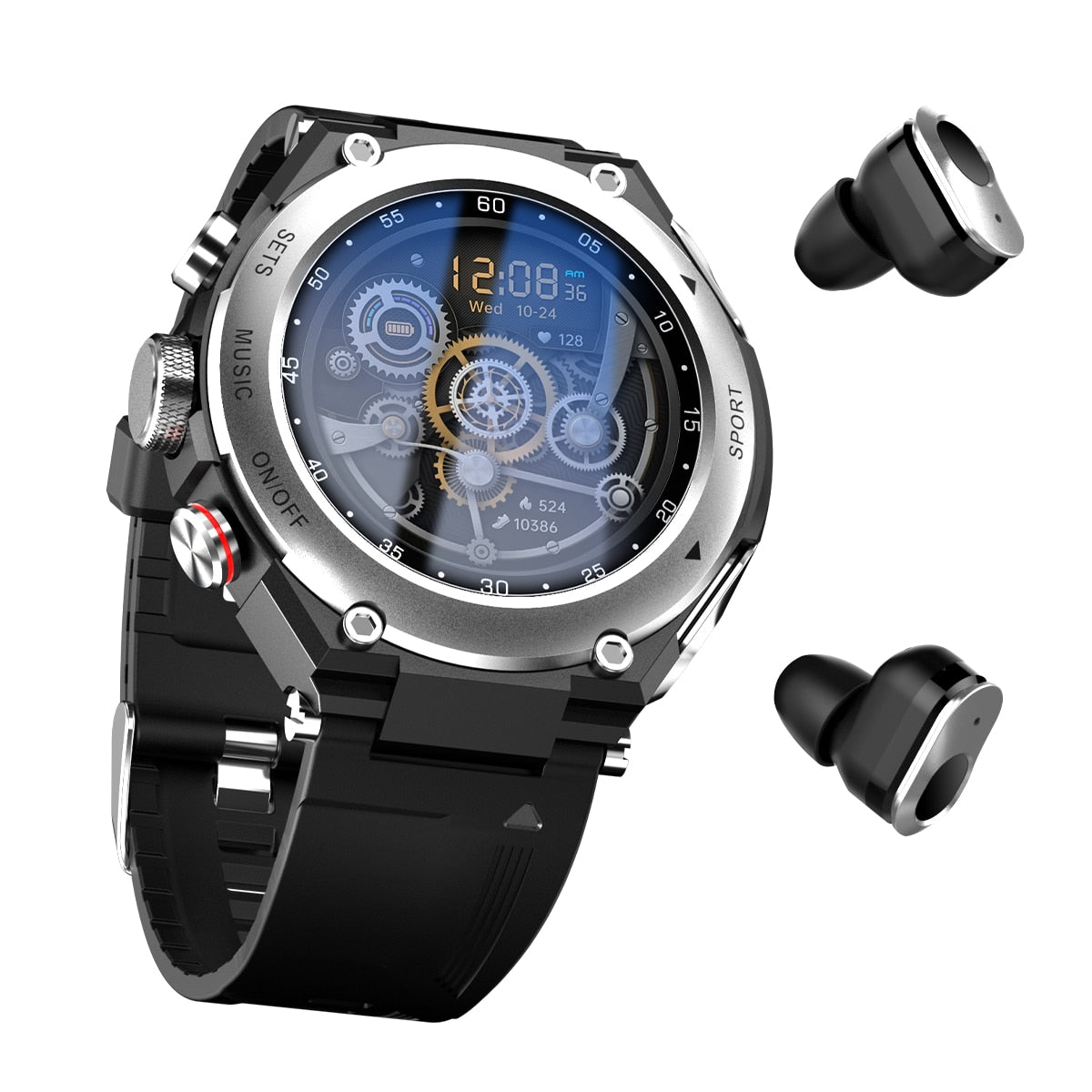 Smart Watch with Wireless Earbuds Docked in the Strap | Bluetooth Calling and Room for 100 Songs | 2 Colors