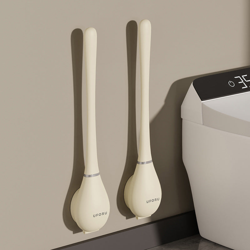 Flat Head Toilet Brush in Silicone | Wall Mounted Holder with an Adhesive Pad | Five Colors, Tips Dry Quickly After Use