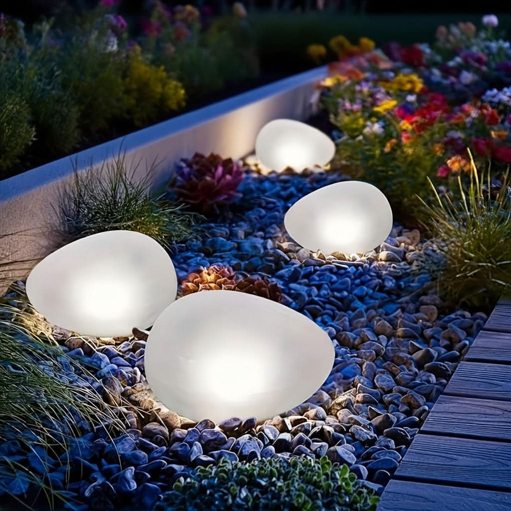 Solar-Powered Stone-Look Sphere Garden Lamp | White, Warm & Multicolor LED | No-Wiring Outdoor Pathway & Patio Light
