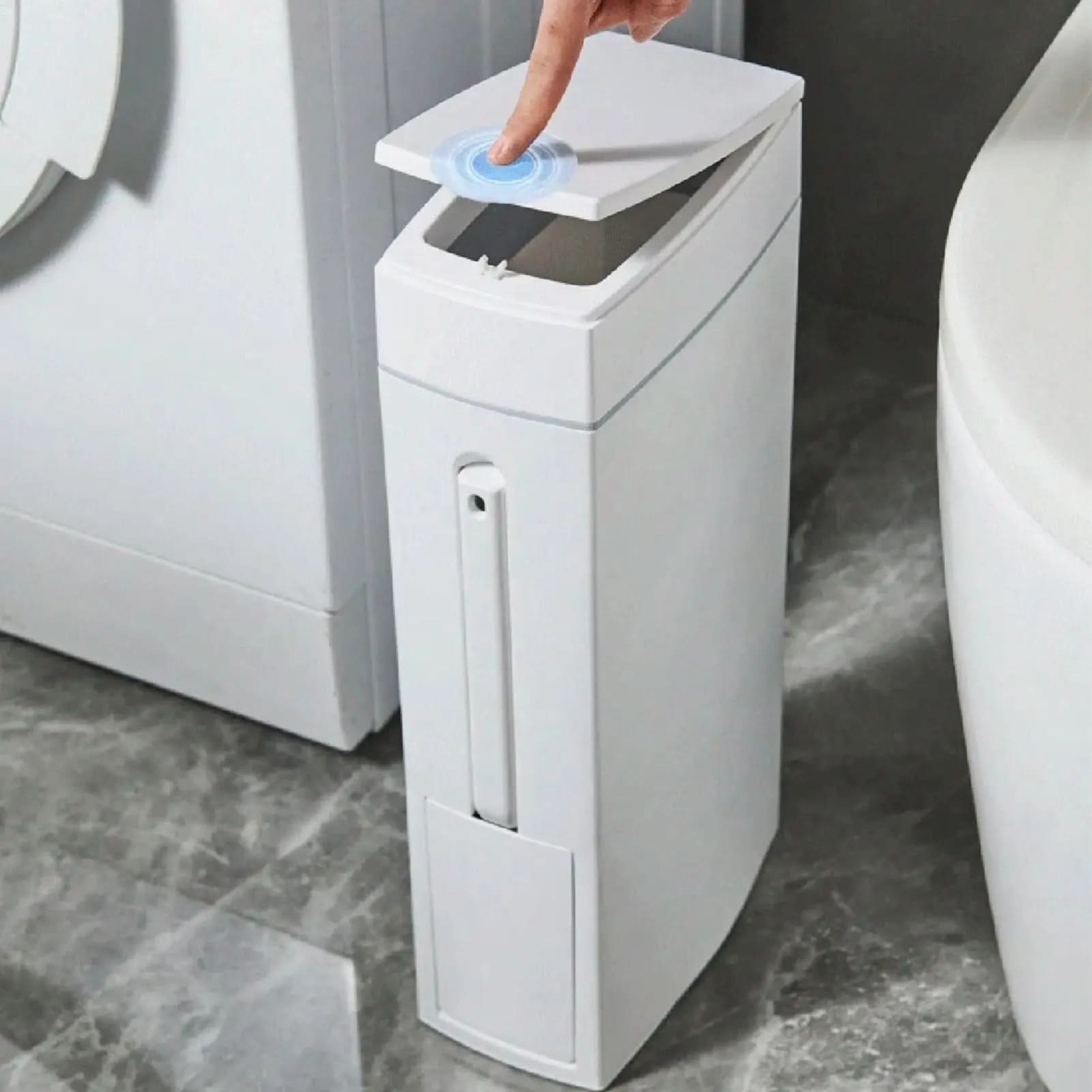 2-in-1 Slim Trash Can with Hidden Toilet Brush Holder | 1.2-Gallon Capacity | Space-Saving Bathroom Cleaning Set