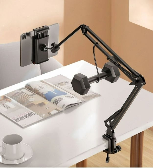 Adjustable Tablet Stand with Table Clamp and Swivel Arm | 360 Degree Rotating Holder for Bed, Desk or Kitchen