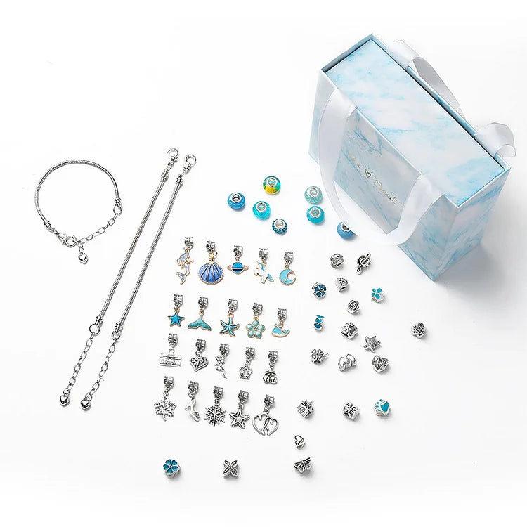 DIY Christmas Bracelet Making Set with Star and Animal Charms | Beads, Elastic Cord and Tools | Festive Jewelry Kit