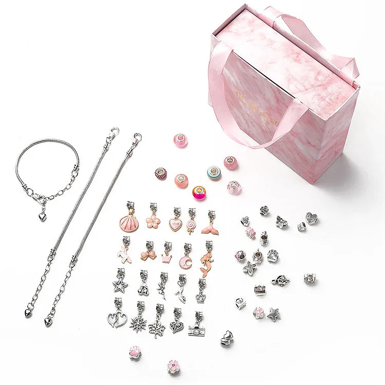 DIY Christmas Bracelet Making Set with Star and Animal Charms | Beads, Elastic Cord and Tools | Festive Jewelry Kit