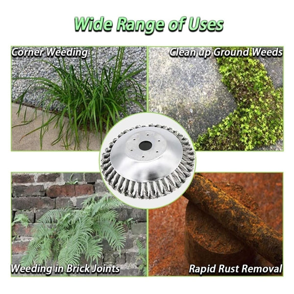 Carbon Steel Weed Brush Head for String Trimmer | 36 Braided Wire Knots That Cut Through Tough Grass | Garden Tool
