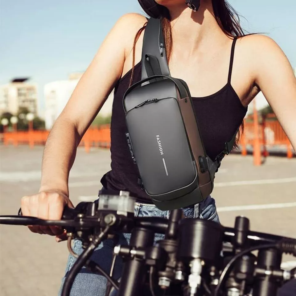 Anti Theft Crossbody Sling Bag with USB Charging Port | Water Repellent Chest Pack with Combination Lock